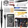 GAOUTO Set saldatore, 80W con LED, temperatura regolabile 180-520°C, set di saldatura portatile, set di saldatura per lavori elettrici, filo di saldatura, 5 punte di saldatura, pompa dissaldante, supporto