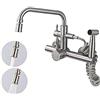 SJQKA rubinetto cucina a muro Miscelatore da cucina a parete rubinetto per acqua calda e lavatrice a 360 ° con lavello multifunzione acciaio inossidabile 304 spazzolato-D