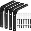 JJWUYUE 4 PCS Staffe Angolare in Metallo, Nero Staffe per Mensole, Porta Mensole, Supporto Mensole Pesanti, Mensola Appesa alla Parete per Montaggio a Parete, 125x125mm