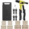 AUTOUTLET Rivettatrice Manuale per Dadi Rivetto 8,con Custodia,Giallo | Pinza per Inserti Filettati M3 M4 M5 M6 con 4 Mandrini Intercambiabili e 100 Rivetti Filettati,per Riparazione Auto,Fai da te