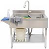yikmid Lavello Cucina Autoportante in Acciaio Inox 89x60x90cm, Lavello Singolo con Rubinetto Retrattile 60cm e Ripiano Laterale, Pileta da Esterno per Ristorante, Lavanderia, Garage, Argento