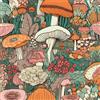 ANBILILA Carta da Parati Autoadesiva, Vintage Boho Retro Stacca e Attacca Carta di Contatto, 44x500CM Funghi Piante Fiori Carta da Parati Rimovibile Decorativa per Parete per Mobili