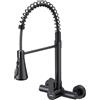 HURRAN Rubinetto Cucina a Muro, Nero Matte | 3 Modalità di erogazione, Girevole Monocomando a 360°, Acciaio Inox