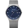 BERING Solar 14440-007 Orologio da polso da uomo, cassa in acciaio inossidabile grigia da 40 mm e quadrante blu, cinturino in maglia milanese, vetro zaffiro, 5 ATM