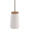 axentia Scopino per WC in Dolomite Forma Chiusa, scopino con Manico in Acciaio Inox e Coperchio in bambù Bonja Wellness, Bianco