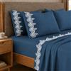 PETTI Artigiani Italiani - Set Lenzuola una Piazza e Mezza Percalle Cotone con Pizzo Macramè Blu Marino, Completo Letto 3 Pezzi, 100% Made in Italy
