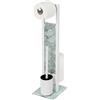 WENKO Stand Rivalta Samoa, scopino WC autoportante con scopino, porta carta igienica e porta rotolo di ricambio, in acciaio laccato bianco, piastre in vetro di sicurezza, 18 x 70 x 23 cm, 25377100
