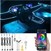 QAUBEN Kit di luce dell'atmosfera dell'auto 4m Fibra ottica RGB Multicolore suono memoria della musica attiva Bluetooth APP Controllo 64 colori USB Kit di illuminazione ambientale interna auto DC 12V