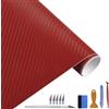 NewL Pellicola Vinile Auto Adesiva Carbonio 3D Rosso 100 x 300 cm | Texture fibra di carbonio 3D, attrezzi installazione inclusi, canali scarico aria, estensibile, adatto per auto, moto, mobili
