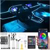 QAUBEN Kit di luce dell'atmosfera dell'auto 6m Fibra ottica Multicolore musica attiva Telecomando RF + Bluetooth APP Controllo 64 colori USB Kit di illuminazione ambientale dell'interno auto Footwell