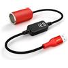 J&D Cavo Adattatore da USB-A a Accendisigari 12V, Convertitore USB-A DC 12V 18W per Dash Cam, GPS, Registratore Guida con Display Voltaggio, Cavo Rosso Resistente, 0,3 m