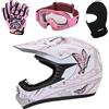 Zorax ZOR-X18 Farfalla M (51-52 cm) Casco e guanti da motocross per bambini M (6 cm) e occhiali e passamontagna - Casco moto fuoristrada per bici da cross ECE 2206