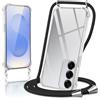Micnkifo Cover con Cordino per Samsung Galaxy S25, Trasparente Silicone Sottile Morbido Custodia con Regolabile Collana Laccio Tracolla, Antigraffio Antiurto Proteggere Case con Corda, Nero