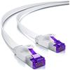 deleyCON 20m Cavo Rete CAT7 Piatto (CAT 7 con 10 Gbit/s) Gigabit LAN - Cavo Patch RJ45 Ethernet Installazione Piatto - per Internet Switch Router Modem Patchpanel - Bianco