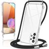 Coiwxmoi Cover per samsung galaxy a32 5g con Cordino 6,5,Trasparente Custodia con Laccio Tracolla Corda Catena Cinghia,Ultra Morbido Silicone TPU Antiurto Case per Samsung A32 5G, Nero