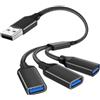 AXFEE Sdoppiatore USB a Y, Cavo USB Doppio, 1 Maschio a 3 Femmine, Nero