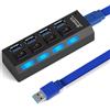 OFFCUP Hub USB Alimentato 4 Porte (1 USB 3.0 3 USB 2.0) Con Interruttori Individuali e Spie LED Ciabatta Multi Presa USB, Sdoppiatore USB, Plug & Play, per PC Laptop Stampante MacBook Mouse e Altro