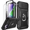 LeYi Cover per iPhone 14 6.1 con Vetro Temperato [2 Pack](Nero) | Custodia con Protezione Fotocamera [Slidable] Antiurto Grado Militare 360°Magnetica Anello Supporto TPU Bumper Custodie