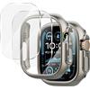 Diruite 2+2 Pezzi Pellicola Protettiva per Apple Watch Ultra 3/2/1 49mm Cover,PC Custodia*2&Trasparente Vetro Temperato Pellicola*2,Acciaio Titanio(HD),49mm