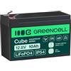 Green Cell Cube LiFePO4 Batteria 10Ah 12.8V - Batteria al litio di ferro fosfato per camper, barche, impianti solari, sistemi off-grid, con BMS, leggera e sicura