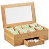 Relaxdays Scatola Porta Tè e Tisane, Coperchio con Finestra, 8 Scomparti, Cassetto, Tea Box, HLP 11x33x20 cm, naturale