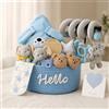 Decostatue Regalo per bambini per la nascita, 11 pezzi, regalo per neonati, con asciugamano con cappuccio, sonaglio, giocattolo per passeggino e cestino portaoggetti, regalo perfetto per baby shower