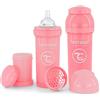 Twistshake 2x Biberon Anticolica Con Contenitore Per Il Latte In Polvere E Miscelatore - 260ml, Tettarella In Silicone A Flusso Medio, Biberon Senza BPA, 2+Mesi, Rosa