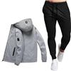 Zanisouta Tuta sportiva da uomo, impermeabile, antivento, calda, per il tempo libero, 2 pezzi, per l'inverno, in tinta unita, con cappuccio, O grigio., M