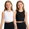 Auranso Canottiera da bambina, confezione da 2 pezzi, a costine, senza maniche, girocollo, crop top base per bambini