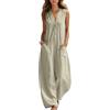Generisch Salopette da donna in cotone e lino, taglie grandi, tuta estiva, stile vintage, per il tempo libero, comodo, leggero, con gamba larga, pantaloni larghi e leggeri