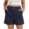 Belle Poque Pantaloni corti da donna in mussola estivi, bermuda, elasticizzati, a gamba dritta, casual, per il tempo libero, a vita alta, con tasche, Blu marino, S