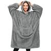 Tuopuda Felpa Donna Coperta con Maniche Felpe Plaid con Cappuccio Oversize Coperta Indossabile in Pile Pullover Blanket Hoodie Sherpa Fleece Felpa Gigante con Cappotto Pigiama, Grigio Chiaro-Grandi
