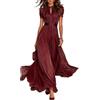 Generico Maxi Abito da Donna Viola Scuro con Bordo in Pizzo - Abito Lungo Estivo Casual a Maniche Corte, Modello Fluido in Stile Boho, Ideale per la Spiaggia e Feste Eleganti