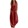 Generisch Salopette da donna in cotone e lino, taglie grandi, tuta estiva, stile vintage, per il tempo libero, comodo, leggero, con gamba larga, pantaloni larghi e leggeri, O rosso., S