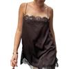 Svuitmsl Donne Canotta in Seta con Rifiniture in Pizzo Top in Canotta con Spalline Sottili in Raso Senza Maniche con Patchwork in Pizzo Top in Seta per Uscire Stile Y2K, A-marrone, S