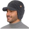 TOP-EX DryKnit™ - Berretto da uomo con visiera in 80% lana merino, impermeabile, con paraorecchie e fodera in pile, con visiera termica invernale da golf, per la stagione fredda, M-XXL, Grigio, M