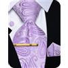 YourTies Set di cravatte da uomo con motivo cachemire floreale, in seta, fazzoletto quadrato e gemelli per matrimonio, feste, affari, Paisley viola, One Size