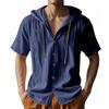 MEDUOLA T-Shirt da Uomo in Lino a Maniche Corte con Cappuccio e Bottoni, Camicia in Lino, Cardigan con Cappuccio