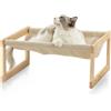 FUKUMARU Cuccia Per Gatti Rialzata, Struttura Durevole in Legno Massiccio, Letto Traspirante e Lavabile per Gatti e Cuccioli. Cuscino in Lino Sfoderabile. Esterno e Interno 53 X 42 cm