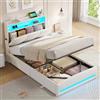 AOGLLATI AGOLLATI Letto Singolo con Contenitore, Letto 90 x 200 cm, Beige | Sollevamento Idraulico, Illuminazione a LED, Stazione di Ricarica ( 3 USB+1 Tpye-C ), Testiera Imbottita con Contenitore