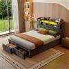 Ktipm Letto 140x200 cm con 2 Cassetti, Testiera con Porte USB e Luci LED | Letto Matrimoniale con Testiera Contenitore,Struttura Letti Matrimoniali con Doghe in Legno, Velluto, Senza Materasso, Grigio