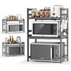 Glovios Mensola Microonde Scaffale da Cucina 3 Ripiani per Microonde con 8 Ganci, Estensibile Porta Microonde,Supporto Microonde Nero