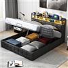 BSCFHCZ Letto imbottito 140 x 200 cm con USB, letto matrimoniale con molla a gas e spazio di archiviazione, illuminazione LED multicolore, testiera e rete a doghe, PU, nero, senza materasso