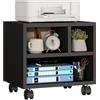 IBUYKE Supporto per stampante mobile con ruote, tavolo per stampante con ripiano portaoggetti, organizer da scrivania multiuso, carrello per stampante su ruote, per cartelle, fax, scanner, casa
