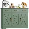 HOCSOK Credenza Cucina con 3 Ante, Mobile Cucina con 3 Cassetti, Verde | Credenza Soggiorno con Ripiani Regolabili,Doppio Piano di Lavoro,per Sala da Pranzo Soggiorno Corridoio