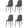 KEKOHOME Set 4 sedie sala da pranzo NUVOLA gambe in acciaio nero opaco, finta pelle grigio scuro