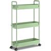 SOLEJAZZ Carrello portaoggetti a 3 ripiani, scorrevole, sottile, con rotelle, organizer per cucina, bagno, lavanderia, camera da letto, spazi stretti, plastica, verde