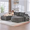 OKMYHOME Divano componibile - Divano a 3 posti con 2 pouf, porta bicchiere integrato e tasca portaoggetti laterale, rivestimento in velluto a coste, 268 x 174 x 80 cm, grigio scuro