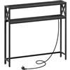 MAHANCRIS Tavolo Consolle a 2 Livelli di 100 cm, con 2 Prese e 2 Porte USB, Tavolo da Ingresso, con Ripiano Portaoggetti, Struttura in Metallo, per Corridoio Nero ACTHB115UE01