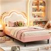 MANIMABU Letto Singolo Imbottito 90 x 200 cm con LED, Letto Rosa per Bambina